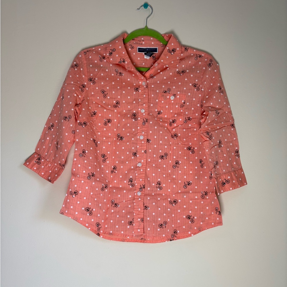 Karen Scott Coral Polka Dot Bicycle Shirt